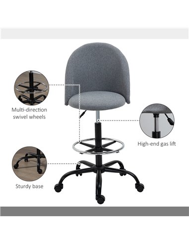 Vinsetto Ergonomic Drafting chair Adjustable Height w/ 5 Wheels Padded Seat Footrest 360° Swivel Freely Comfortable Versatile Us