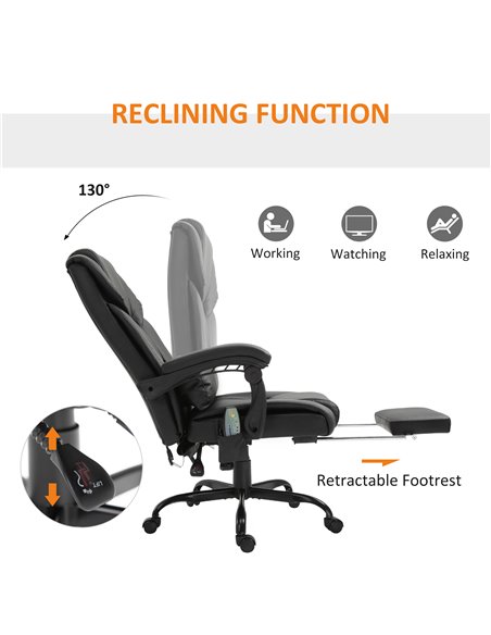 Vinsetto 6-Point PU Leather Massage Racing Chair, Black 921-275V70BK - pic 30512 | FastDaddyshop