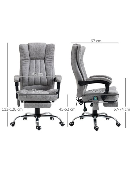 Vinsetto 6-point Vibrating Heat Massage Chair with Manual Footrest , High Back, Remote, Grey - pic 30519 | FastDaddyshop