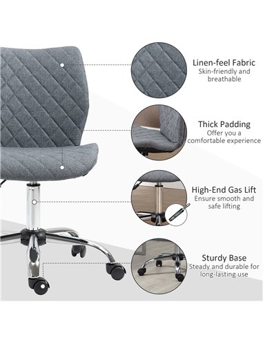 Vinsetto Mid Back Swivel Chair w/360° Swivel Height, thick sponge padded, Adjustable Home Office Linen Fabric Grey