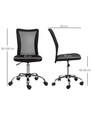 Vinsetto Home Office Mesh Task Chair Ergonomic Armless Mid Back Height Adjustable with Swivel Wheels, Black