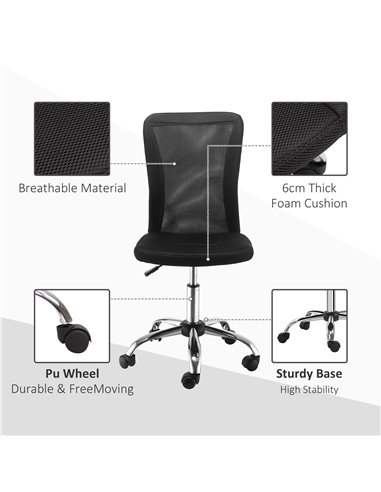 Vinsetto Home Office Ergonomic Mesh Task Armless Chair, Black 921-226V70BK