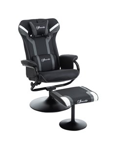 Vinsetto 2 Pieces Video Game Chair and Footrest Set with Headrest, Lumbar Support, Reeling Backrest, Black - Deep Grey