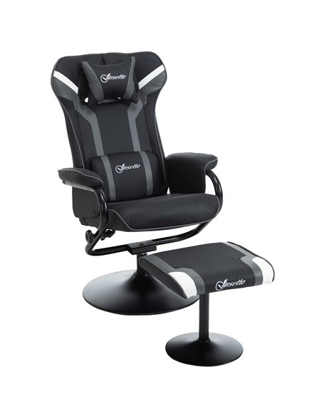 Vinsetto 2 Pieces Video Game Chair and Footrest Set with Headrest, Lumbar Support, Reeling Backrest, Black - Deep Grey - pic 30553 | FastDaddyshop
