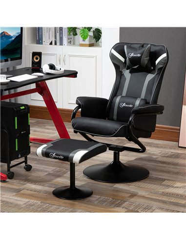 Vinsetto 2 Pieces Video Game Chair and Footrest Set with Headrest, Lumbar Support, Reeling Backrest, Black - Deep Grey