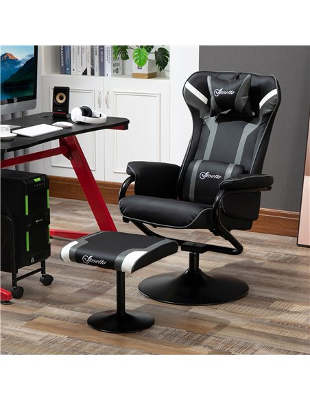 Vinsetto 2 Pieces Video Game Chair and Footrest Set with Headrest, Lumbar Support, Reeling Backrest, Black - Deep Grey - pic 30554 | FastDaddyshop