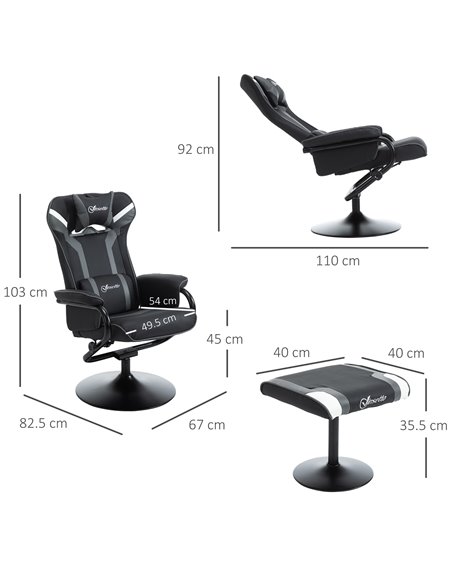 Vinsetto 2 Pieces Video Game Chair and Footrest Set with Headrest, Lumbar Support, Reeling Backrest, Black - Deep Grey - pic 30555 | FastDaddyshop