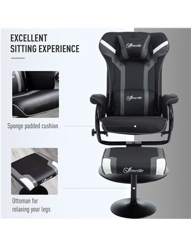 Vinsetto 2 Pieces Video Game Chair and Footrest, Black - Deep Grey 833-886V71GY