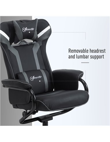 Vinsetto 2 Pieces Video Game Chair and Footrest Set with Headrest, Lumbar Support, Reeling Backrest, Black - Deep Grey