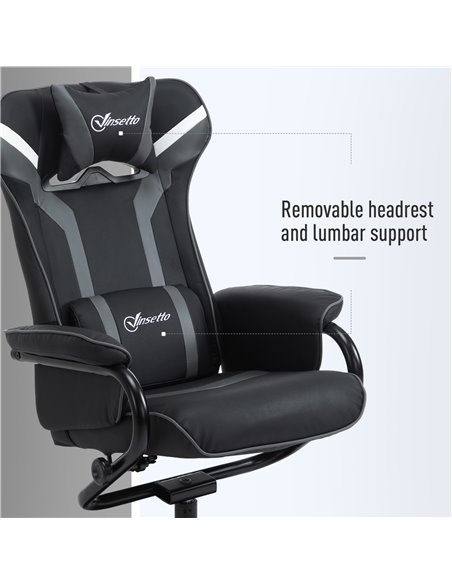 Vinsetto 2 Pieces Video Game Chair and Footrest Set with Headrest, Lumbar Support, Reeling Backrest, Black - Deep Grey - pic 30558 | FastDaddyshop