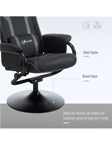 Vinsetto 2 Pieces Video Game Chair and Footrest Set with Headrest, Lumbar Support, Reeling Backrest, Black - Deep Grey