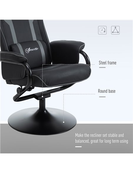 Vinsetto 2 Pieces Video Game Chair and Footrest Set with Headrest, Lumbar Support, Reeling Backrest, Black - Deep Grey - pic 30559 | FastDaddyshop