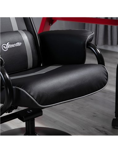 Vinsetto 2 Pieces Video Game Chair and Footrest Set with Headrest, Lumbar Support, Reeling Backrest, Black - Deep Grey