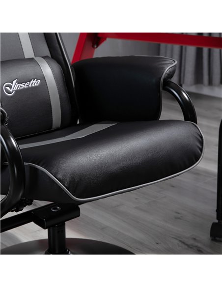 Vinsetto 2 Pieces Video Game Chair and Footrest Set with Headrest, Lumbar Support, Reeling Backrest, Black - Deep Grey - pic 30561 | FastDaddyshop