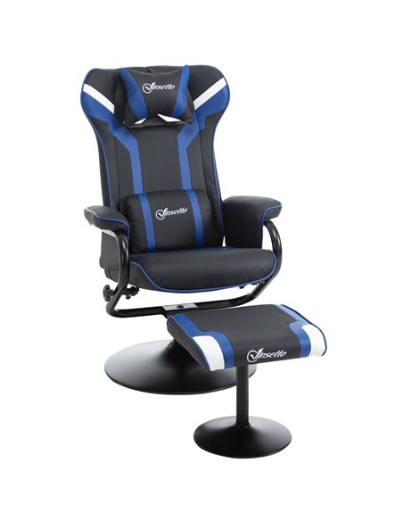 Vinsetto 2 Pieces Video Game Chair and Footrest Set with Headrest, Lumbar Support, Reeling Backrest, Black - Blue - pic 30562 | FastDaddyshop