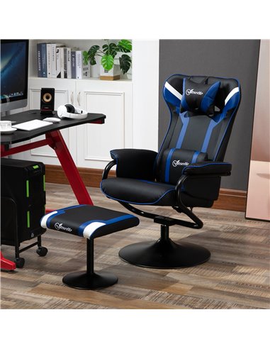 Vinsetto 2 Pieces Video Game Chair and Footrest Set with Headrest, Lumbar Support, Reeling Backrest, Black - Blue