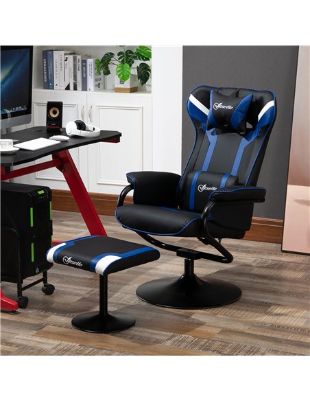 Vinsetto 2 Pieces Video Game Chair and Footrest Set with Headrest, Lumbar Support, Reeling Backrest, Black - Blue - pic 30563 | FastDaddyshop