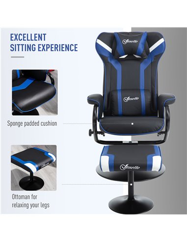Vinsetto 2 Pieces Video Game Chair and Footrest, Black - Blue 833-886V71BK