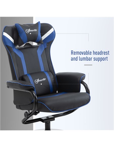 Vinsetto 2 Pieces Video Game Chair and Footrest Set with Headrest, Lumbar Support, Reeling Backrest, Black - Blue - pic 30567 | FastDaddyshop