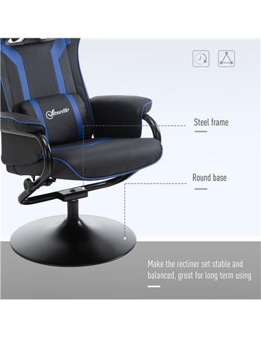 Vinsetto 2 Pieces Video Game Chair and Footrest Set with Headrest, Lumbar Support, Reeling Backrest, Black - Blue