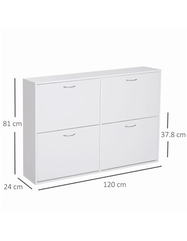 HOMCOM Shoe Cabinet, 120Lx24Wx81H cm, Particle Board-White