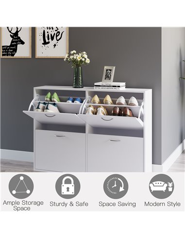 HOMCOM Shoe Cabinet, 120Lx24Wx81H cm, Particle Board-White