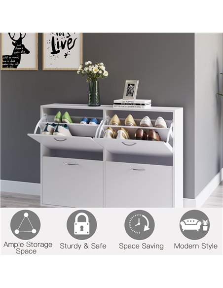 HOMCOM Shoe Cabinet, 120Lx24Wx81H cm, Particle Board-White - pic 30576 | FastDaddyshop