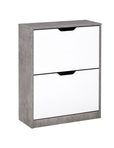 HOMCOM 2-Tier Wood Tipping Shoe Cabinet for 8 Pairs, Grey and White