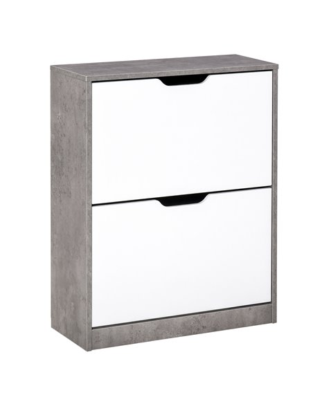 HOMCOM 2-Tier Wood Tipping Shoe Cabinet for 8 Pairs, Grey and White - pic 30580 | FastDaddyshop
