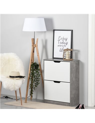 HOMCOM 2-Tier Wood Tipping Shoe Cabinet for 8 Pairs, Grey and White
