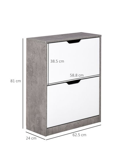 HOMCOM 2-Tier Wood Tipping Shoe Cabinet for 8 Pairs, Grey and White - pic 30582 | FastDaddyshop