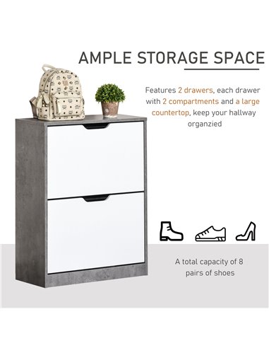HOMCOM 2-Tier Wood Tipping Shoe Cabinet for 8 Pairs, Grey and White 837-131