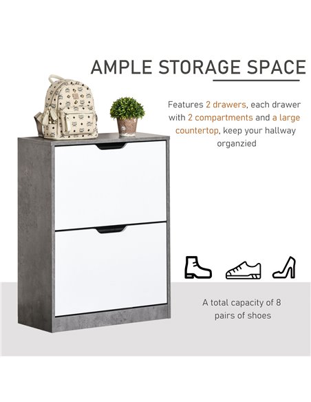 HOMCOM 2-Tier Wood Tipping Shoe Cabinet for 8 Pairs, Grey and White 837-131 - pic 30583 | FastDaddyshop