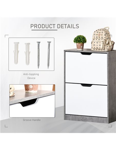 HOMCOM 2-Tier Wood Tipping Shoe Cabinet for 8 Pairs, Grey and White 837-131 - pic 30584 | FastDaddyshop