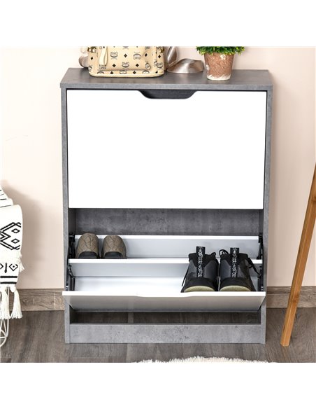 HOMCOM 2-Tier Wood Tipping Shoe Cabinet for 8 Pairs, Grey and White - pic 30586 | FastDaddyshop