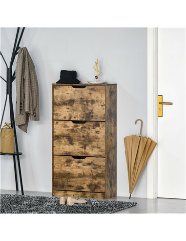 HOMCOM Shoe Cabinet with 3 Flip Doors for 12-18 Pairs of Shoes, Rustic Brown