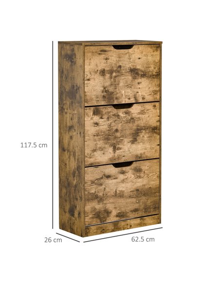 HOMCOM Shoe Cabinet with 3 Flip Doors for 12-18 Pairs of Shoes, Rustic Brown - pic 30600 | FastDaddyshop