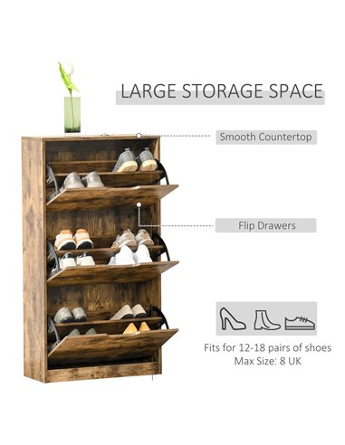 HOMCOM Shoe Cabinet for 12-18 Pairs of Shoes, Rustic Brown 837-157