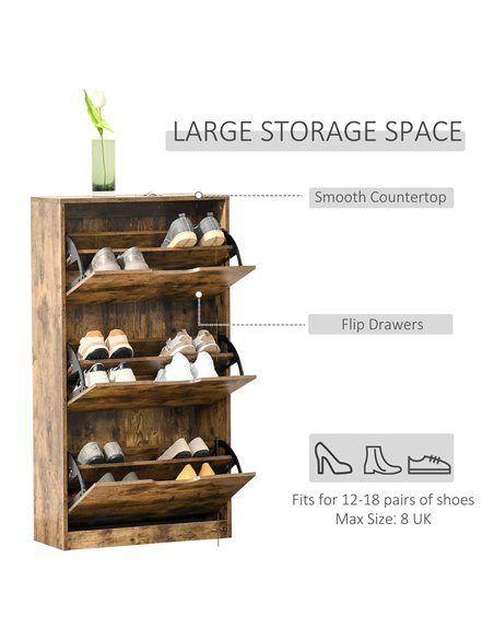 HOMCOM Shoe Cabinet for 12-18 Pairs of Shoes, Rustic Brown 837-157 - pic 30601 | FastDaddyshop