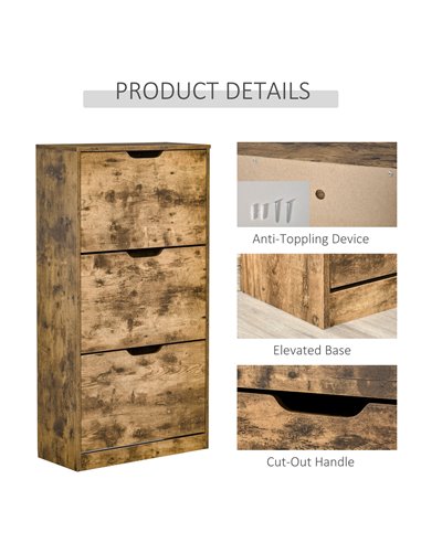HOMCOM Shoe Cabinet with 3 Flip Doors, Storage Rack with Open Compartment, Internal Dividers, for 12-18 Pairs of Shoes, Rustic B