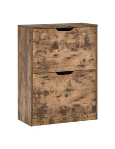 HOMCOM 2 Drawer Wooden Shoe Cabinet with Flip Doors for 12 Pairs, Rustic Brown