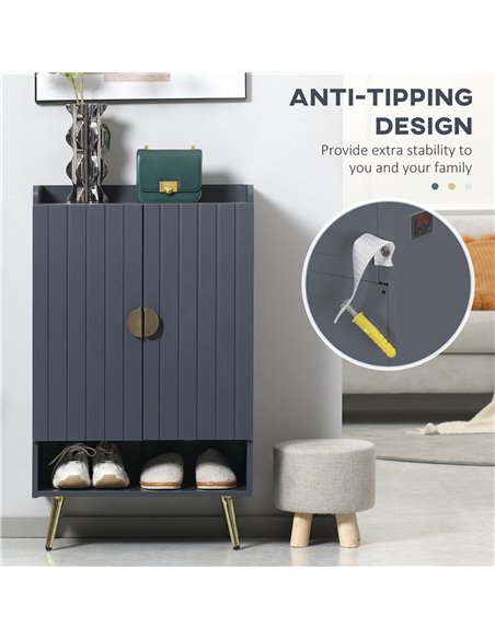 HOMCOM Modern Shoe Cabinet with 2 Doors for 15 Pairs of Shoes, Grey - pic 30630 | FastDaddyshop