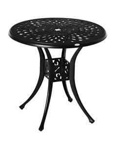Outsunny 78cm Round Garden Dining Table Bistro Set with Parasol Hole Antique Cast Aluminium Outdoor Table, Black