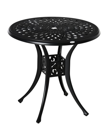 Outsunny 78cm Round Garden Dining Table Bistro Set with Parasol Hole Antique Cast Aluminium Outdoor Table, Black - pic 30652 | FastDaddyshop