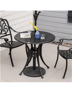 Outsunny 78cm Round Garden Dining Table Bistro Set with Parasol Hole Antique Cast Aluminium Outdoor Table, Black 2