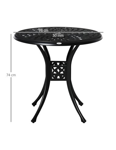Outsunny 78cm Round Garden Dining Table Bistro Set with Parasol Hole Antique Cast Aluminium Outdoor Table, Black