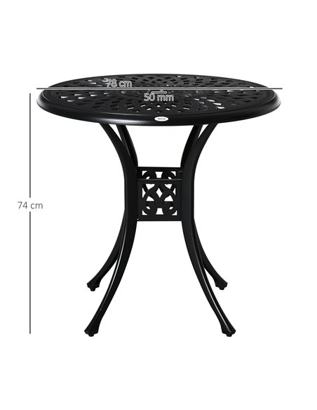 Outsunny 78cm Round Garden Dining Table Bistro Set with Parasol Hole Antique Cast Aluminium Outdoor Table, Black - pic 30654 | FastDaddyshop