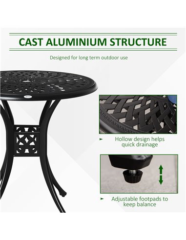 Outsunny 78cm Round Aluminium Outdoor Dining Table, Black 84B-729