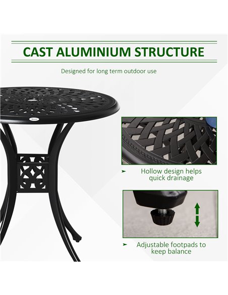 Outsunny 78cm Round Aluminium Outdoor Dining Table, Black 84B-729 - pic 30655 | FastDaddyshop