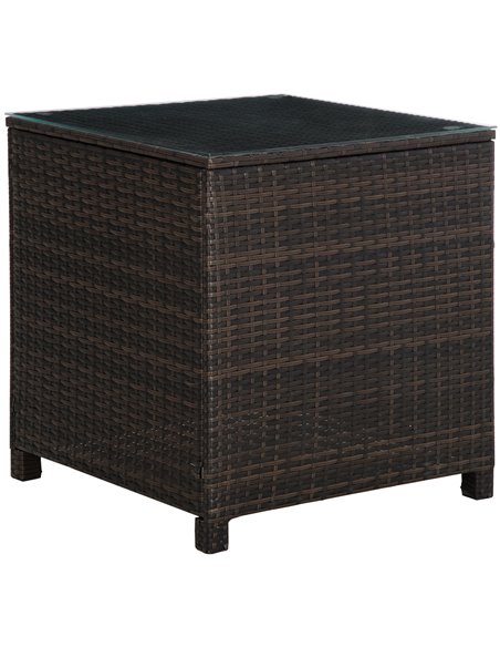 Outsunny Rattan Garden Furniture Side Table Patio Frame Tempered Glass New (Brown) - pic 30661 | FastDaddyshop